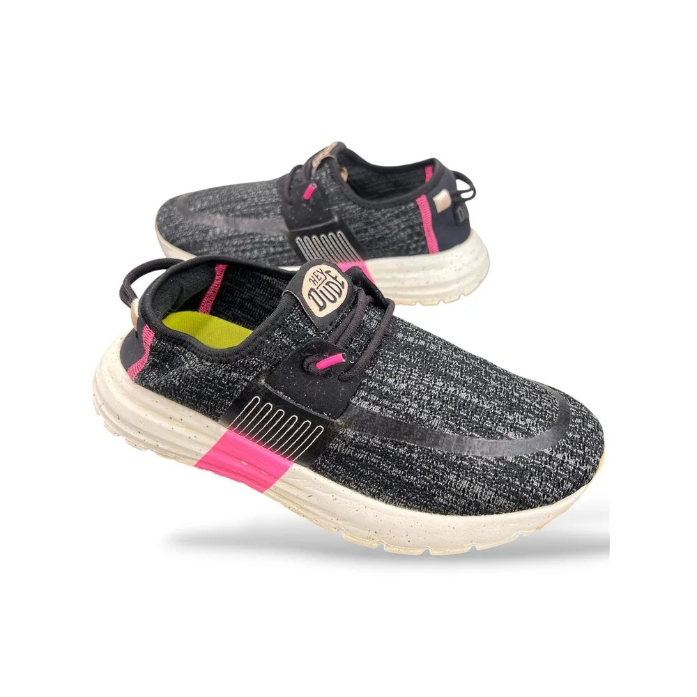 Hey Dude Sirocco W Sport Black Pink Grey Knit Slip On Sneakers Womens 7 12170100